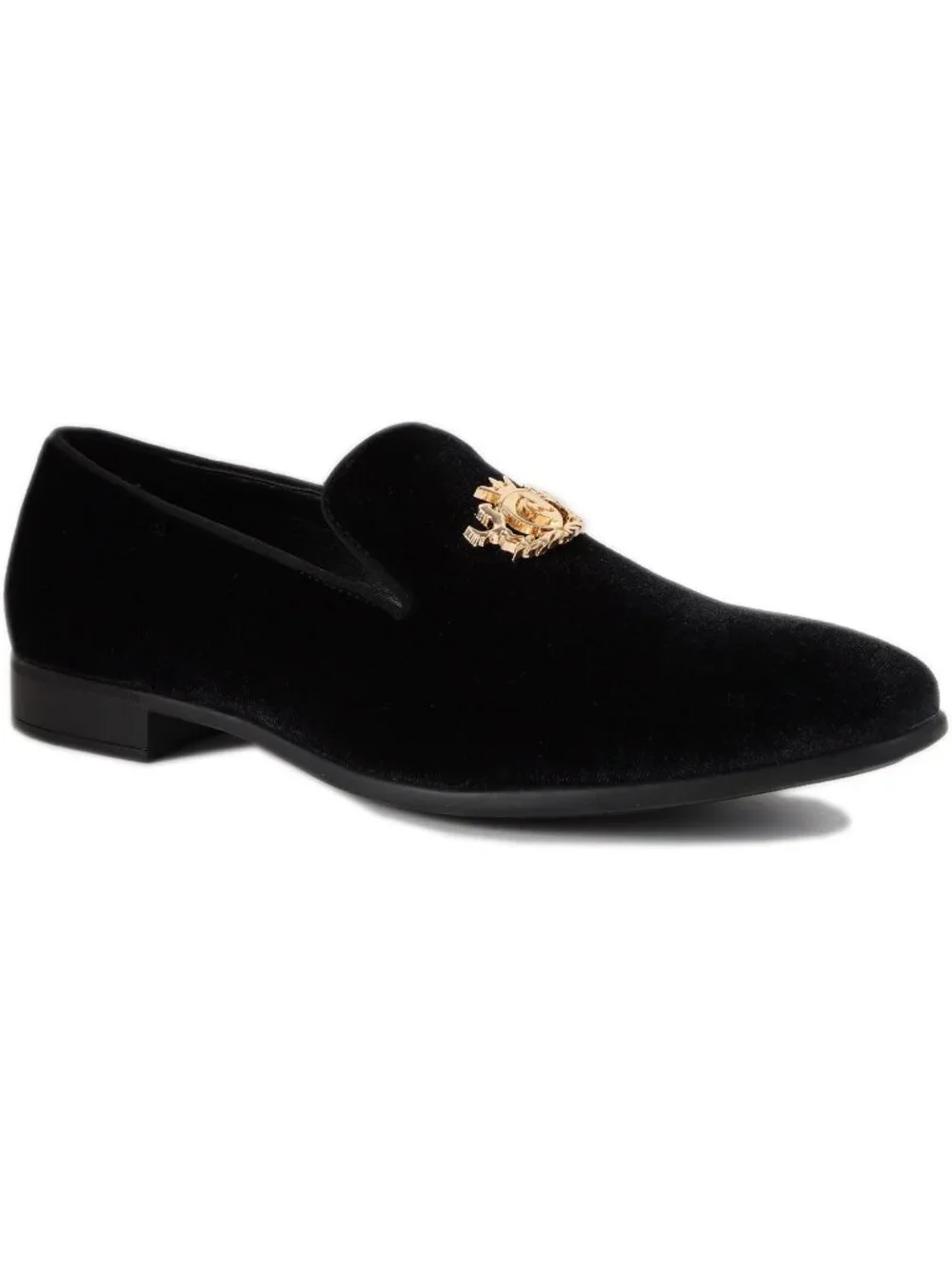 Cenprmon Men's Black Elegant Velvet Loafers Metal Buckle Penny Slip On Shoes